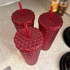 Set of Three Red Textured Tumblers